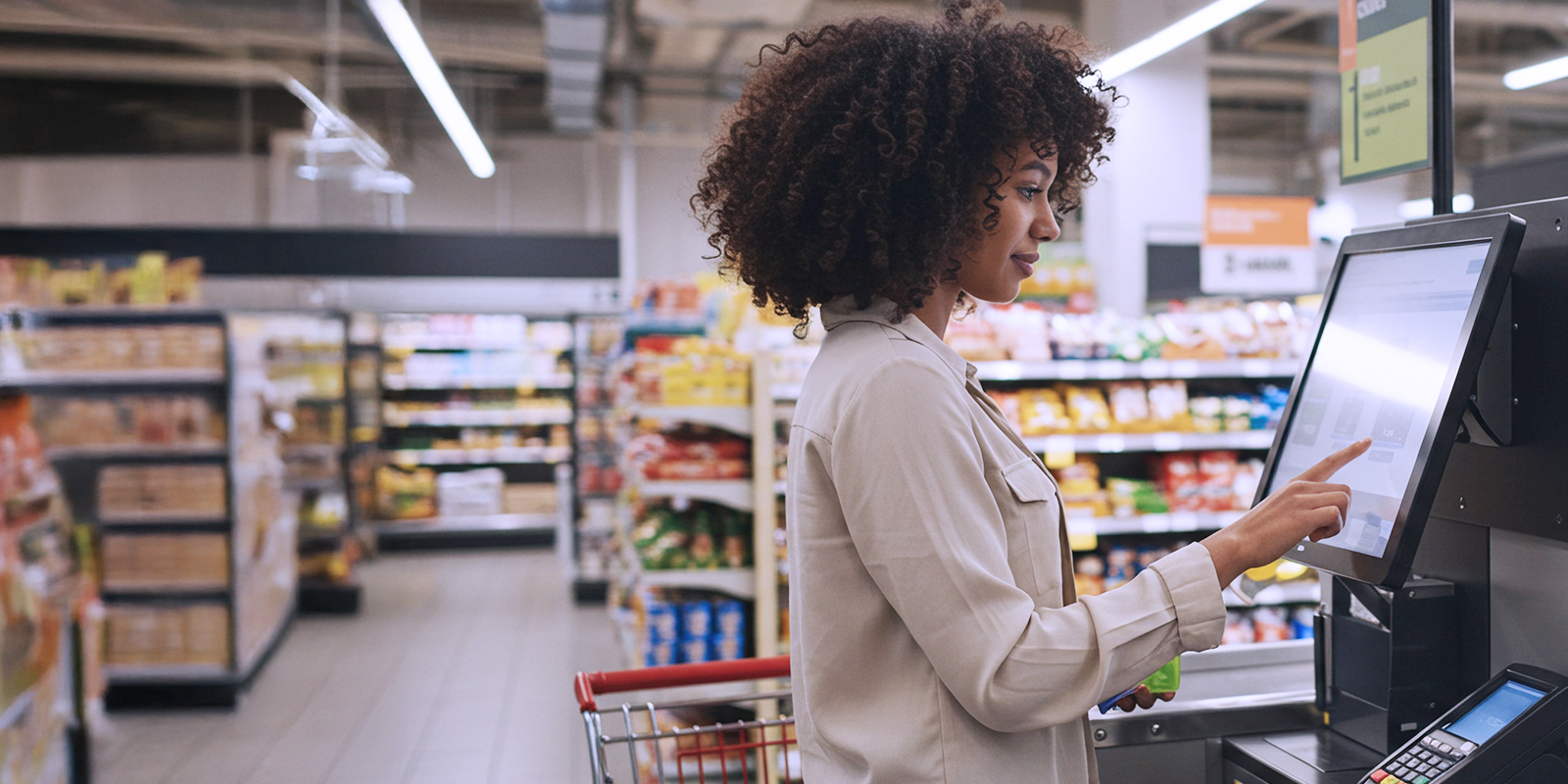 A women billing herself in a mart