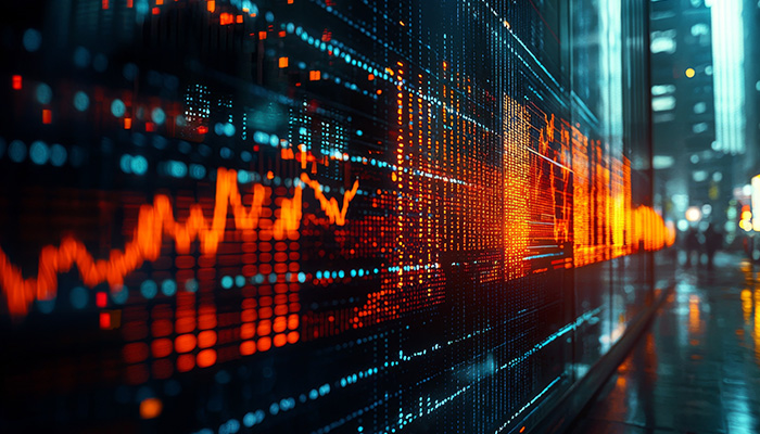 Digital market data visualization with glowing trend lines
