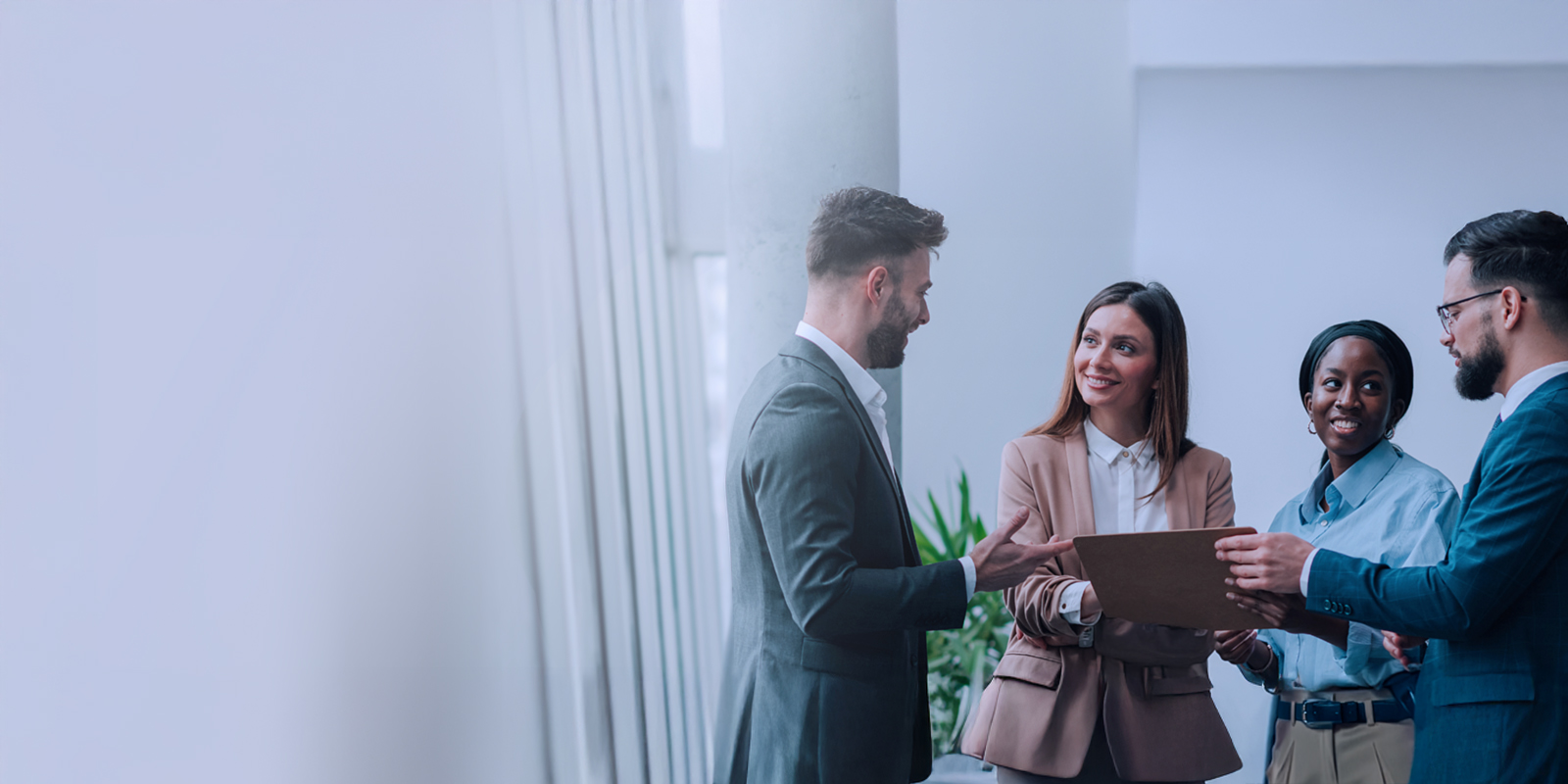 Professionals gathered together, sharing ideas.